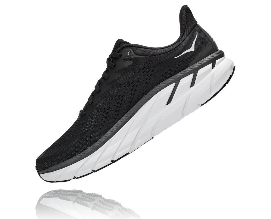 Hoka Australia One One Clifton 7 - Mens Running Shoes Black/White - PQVNH-5314